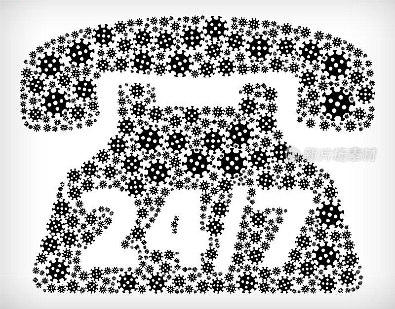 24/7服务流感冠状病毒图标模式